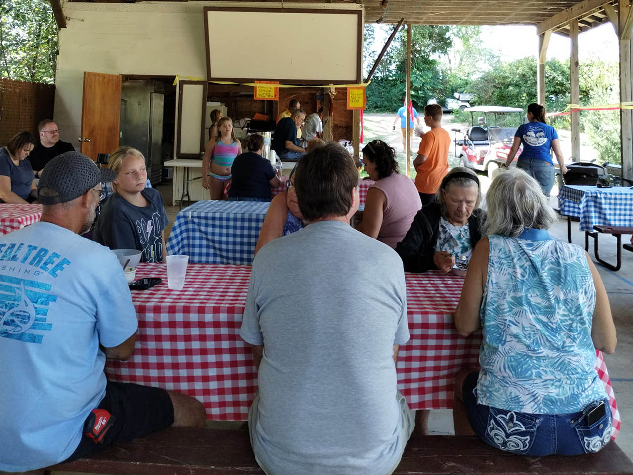 Campground Community at Whispering Waters Campground Seasonal campers gathering together at the pavilion at Whispering Waters Campground in Hastings Michigan